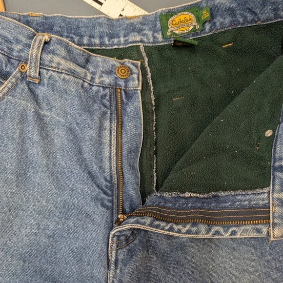 Cabelas Fleece Lined Jeans Mens 36 X-Long Blue Denim Insulated Work Pants - Picture 8 of 13